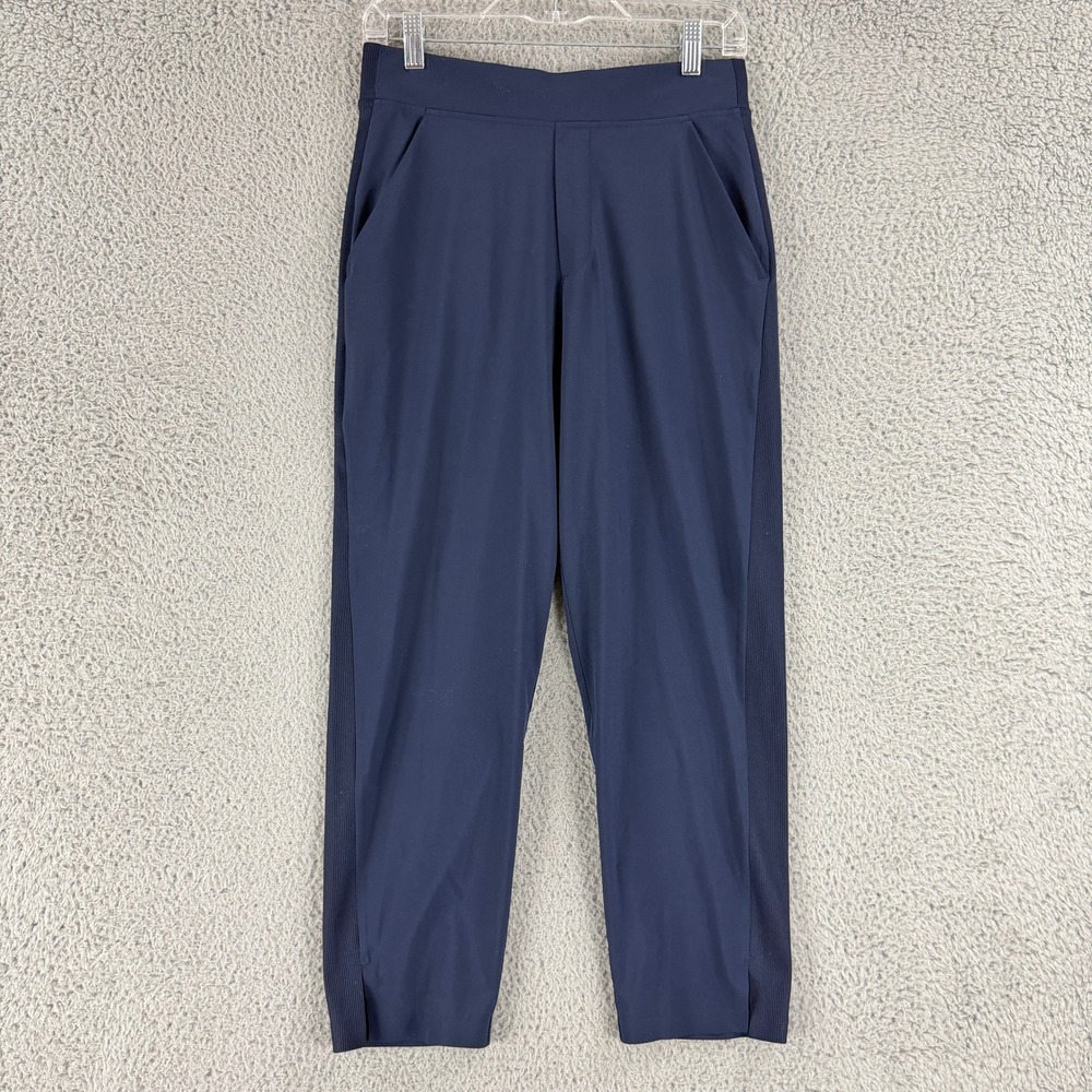 Athleta Brooklyn Ankle Pants Womens 4P Navy Blue Ribbed Side Travel Petite